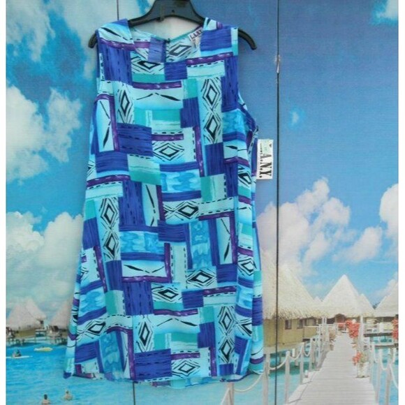 NEW by L.A.N.Y, SLEEVELESS DRESS,BLUE MULTI-COLOR PLUS SIZE 1X (MADE IN THE USA) - Picture 8 of 11